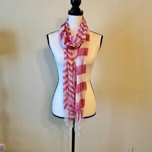 Fickled Pink Women's Pink Striped Scarf with Fringe Accents 89 x 12"